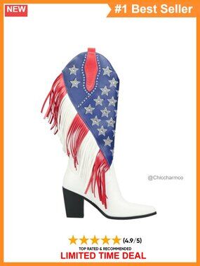 Western Fringe Boots Faux Leather Mid-Calf Block Heel Pull-On